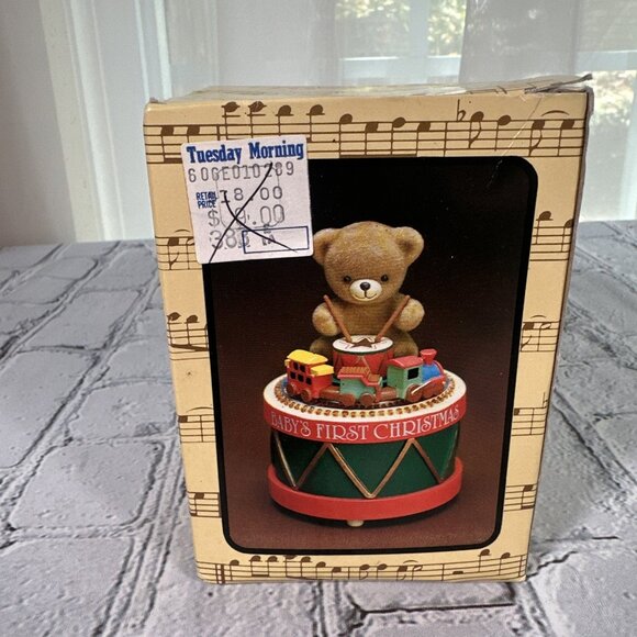 Baby's 1st Christmas 1981 ENESCO, Music Box, Bear, Train CirclingTop - Picture 14 of 15